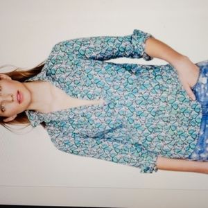 J. Crew Blue and Green Patterned Blouse